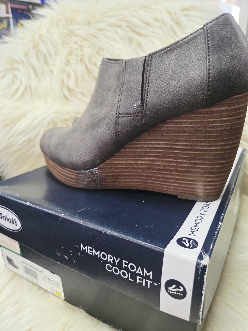 Dr. Scholl's Dark Brown Wedge Booties with Stacked Heel
